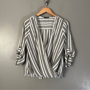 West Kei Striped Faux Wrap Blouse